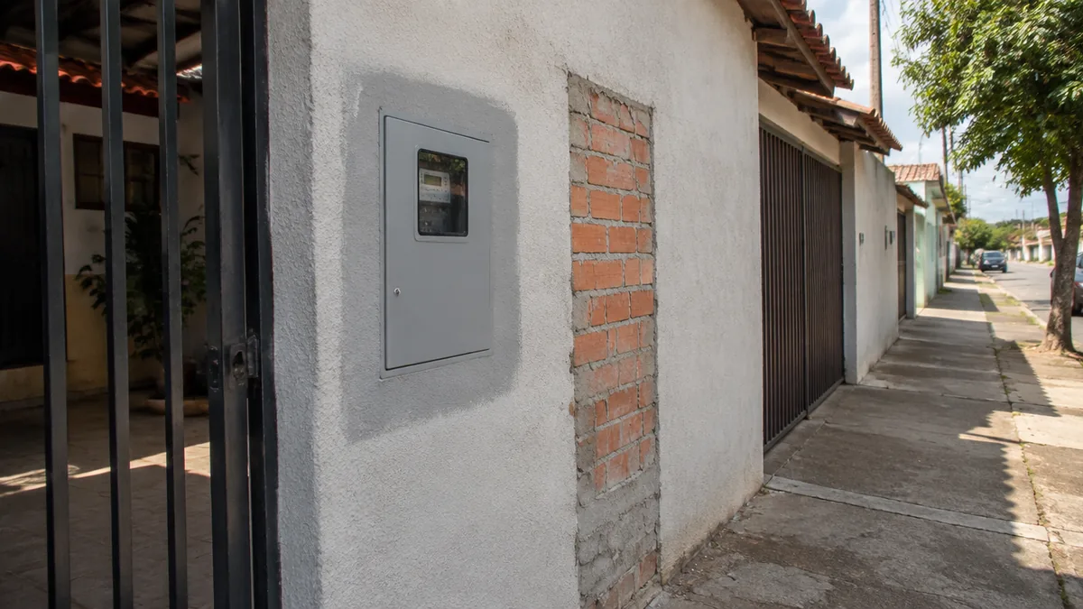 Caixa de medidor com visor de vidro voltada para a calçada