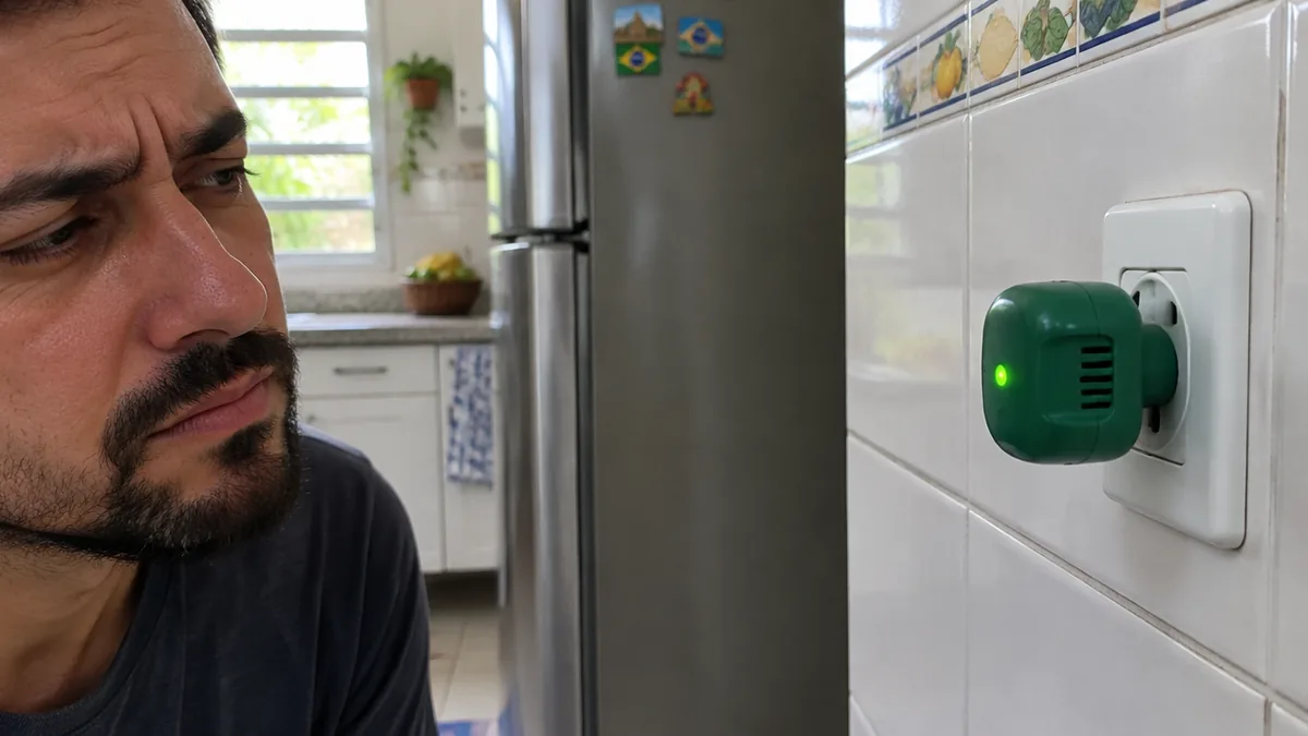 Aparelho economizador de energia ligado em tomada de cozinha