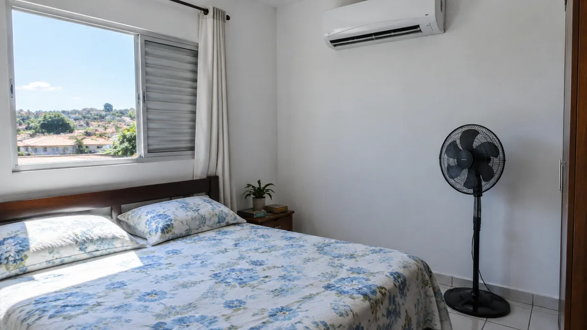 Ar-condicionado split e ventilador de coluna no mesmo quarto