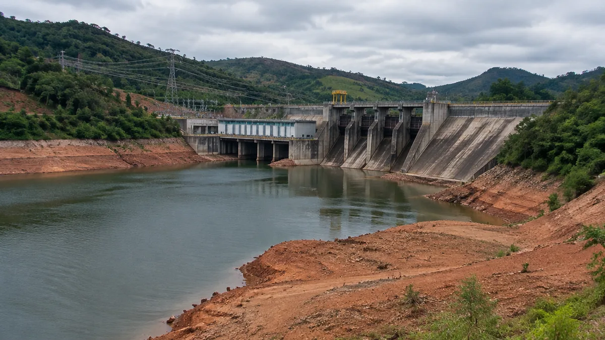 Represa de hidrelétrica com nível baixo no interior do Espírito Santo