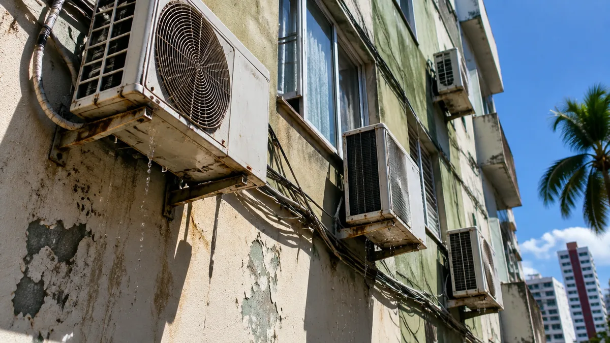 Aparelhos de ar-condicionado na fachada de prédio no Recife